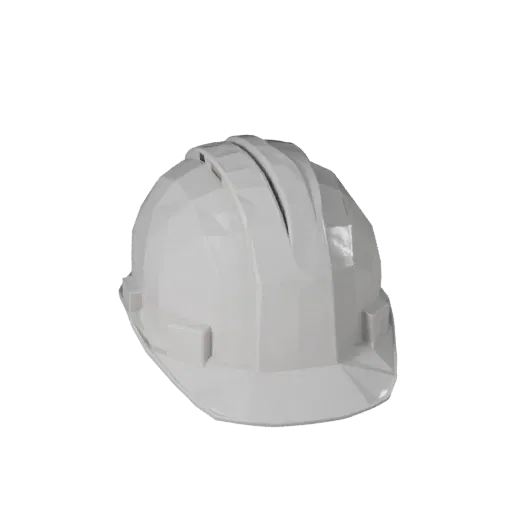 Site Hard Hat Low Poly 3D model, game viewport three-quarter view, showing plastic shells, form detail.