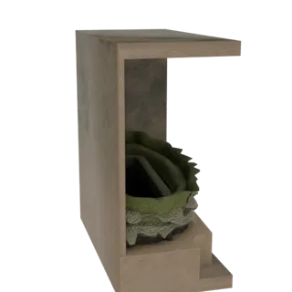 Modelo 3D de uma prateleira multi-nível desgastada com um crescimento orgânico texturizado semelhante a musgo ou flora aliení