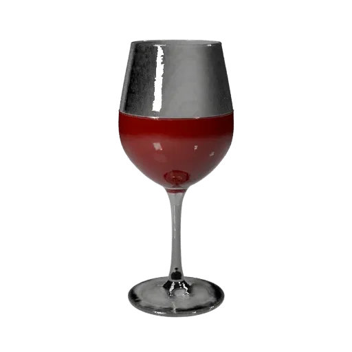 Copo de Vinho modelo 3D pronto para jogo, renderização de estúdio em perspectiva, destacando costuras da bebida, bordas e cam