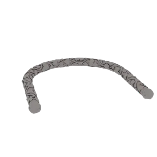 Modello 3D di un torc grigio, ornato e a spirale, con intagli intricati, esposto su sfondo bianco.