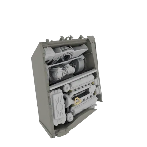 3D model of a detailed engine with visible V12 configuration, exhaust manifolds, and intake systems.