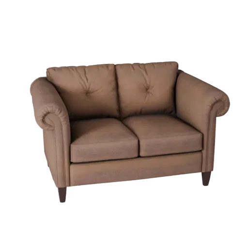 Tufted Loveseat Product Viz 3D model, living room, three-quarter studio product render, woven fabric detail.