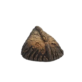 Render de um modelo 3D de uma formação de rocha vulcânica rachada com superfície áspera, texturizada e fissuras profundas.