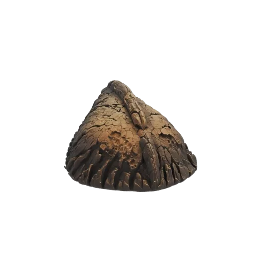 Render de un modelo 3D de una formación de roca volcánica agrietada con superficie rugosa, texturizada y fisuras profundas.