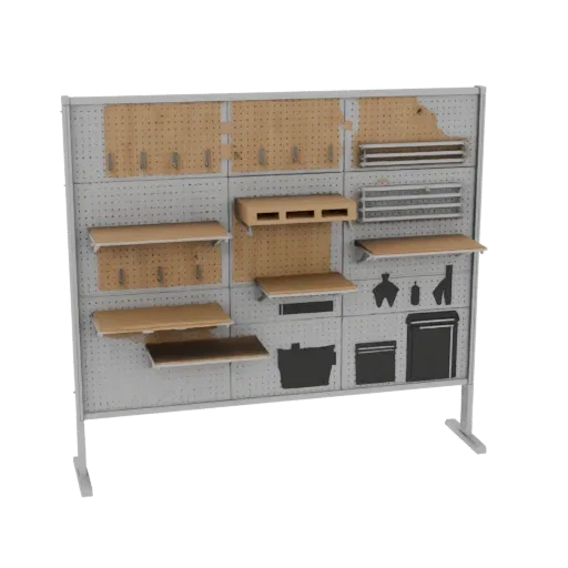 Garage Pegboard Wall Printable 3D model, isometric STL render, showing steel frames, stable fixtures.