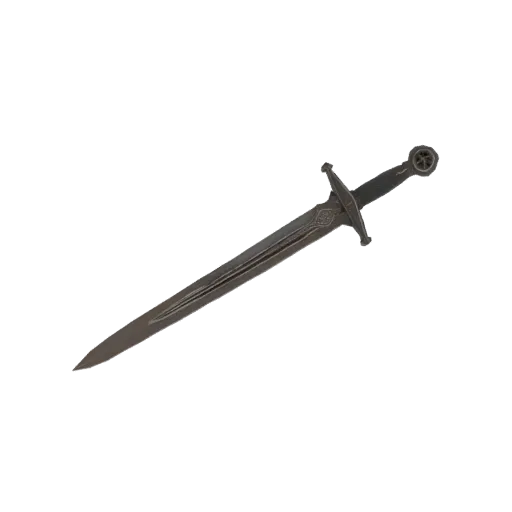 3D model of an ornate medieval sword with a detailed hilt and sharp blade, presented on a black background.