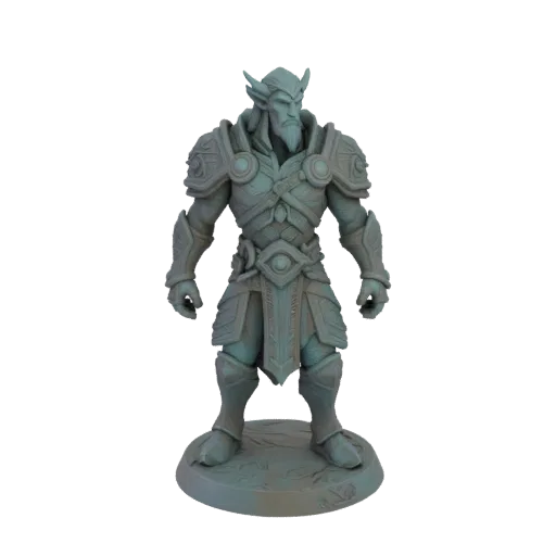 Fantasy Druide Miniatur STL, Drei-Viertel-Tabletop-Rendering, harzdruckbare Zauberer-Miniatur mit stehender Pose; teal stone,
