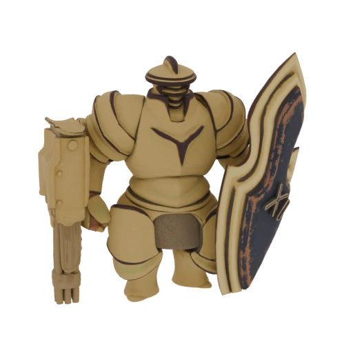Fantasy Golem with Shield and Hammer
