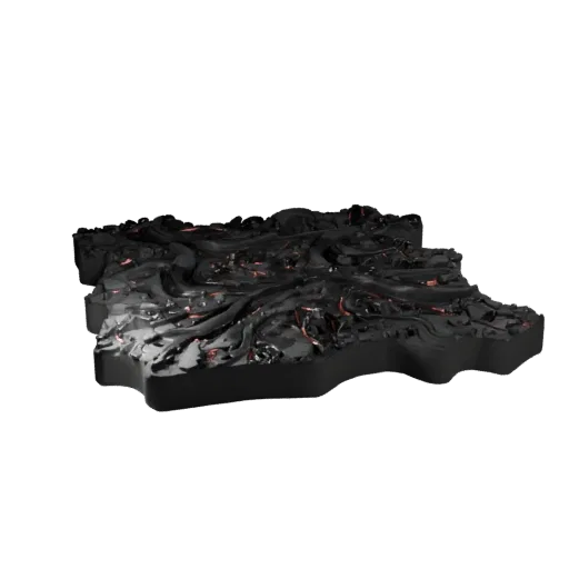 Volcanic Lava Field Chunk 3D model, stylized isometric environment render, showing layered soil, terrain detail.