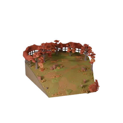 Autumn Woodland Biome Realistic 3D model, three-quarter environment render, showing terrain layers, terrain detail.