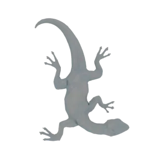A pale blue, low-poly geometric lizard 3D model shown from a top-down perspective against a black background.