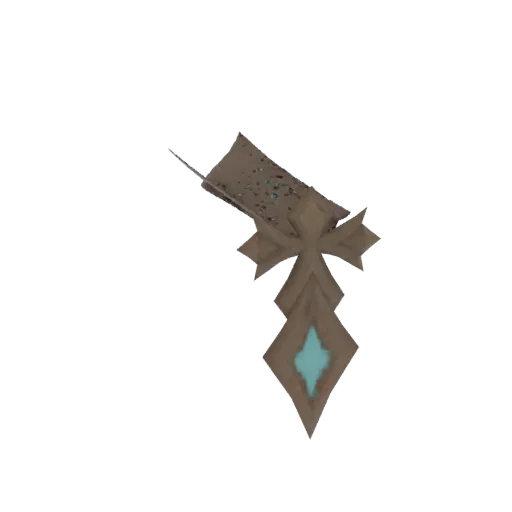 3D model of an ornate pendant with a glowing cyan diamond at its center and textured, layered brown elements.