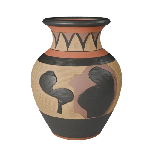 Boho Vase 3D model, living room, three-quarter front view, Unreal Engine viewport, ceramic detail.