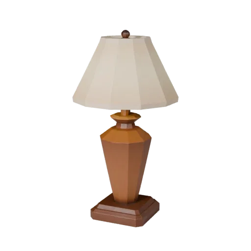 Art Deco Table Lamp Low Poly 3D model, home interior, game viewport three-quarter view, metal detail.