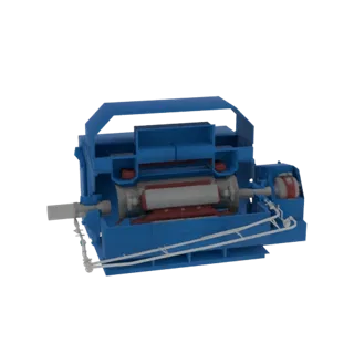 3D model of an electric motor with a cutaway view showing internal components like the rotor and stator, rendered in blue.