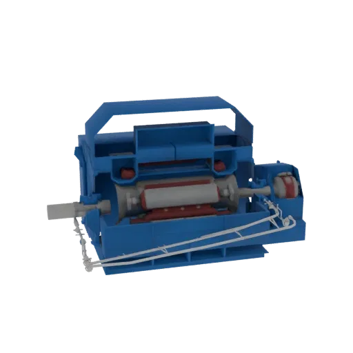3D model of an electric motor with a cutaway view showing internal components like the rotor and stator, rendered in blue.