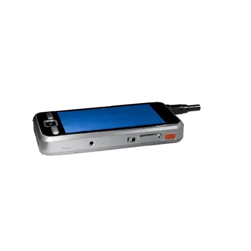 Rugged Retro Mobile Phone Product Viz 3D model, three-quarter studio product render, showing glass screens, form detail.