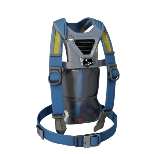 Emergency Protective Harness Low Poly 3D model, game viewport three-quarter view, showing plastic shells, form detail.