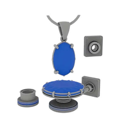 Sapphire Pendant product viz 3D model, three-quarter studio render, with clean topology and PBR shading on the pendant.