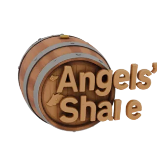 3D-Modell eines Holzfasses mit erhabener Aufschrift "Angel's Share" und Engelsflügeln