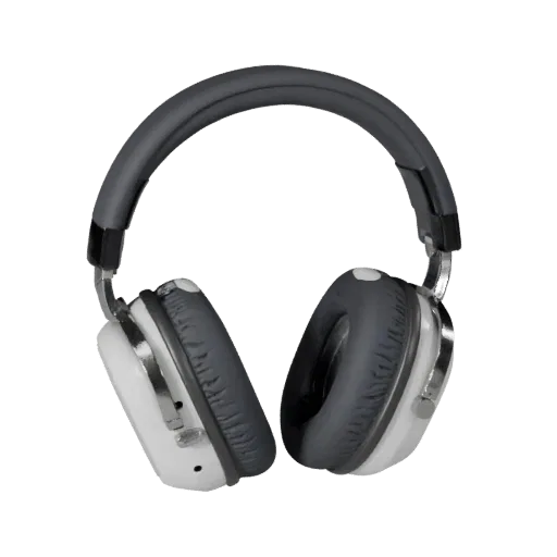 Retro Headphones 3D model, three-quarter front view, Unity viewport, showing soft ear pads, wearable scale.