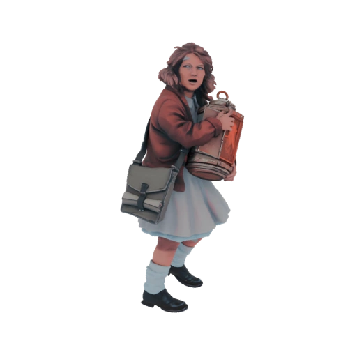 Young Girl with Lantern and Satchel