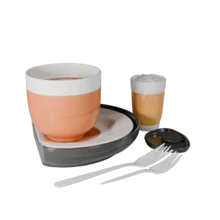 Picnic Tea Service Product Viz 3D model, three-quarter studio product render, showing ceramic, arranged serving layout.