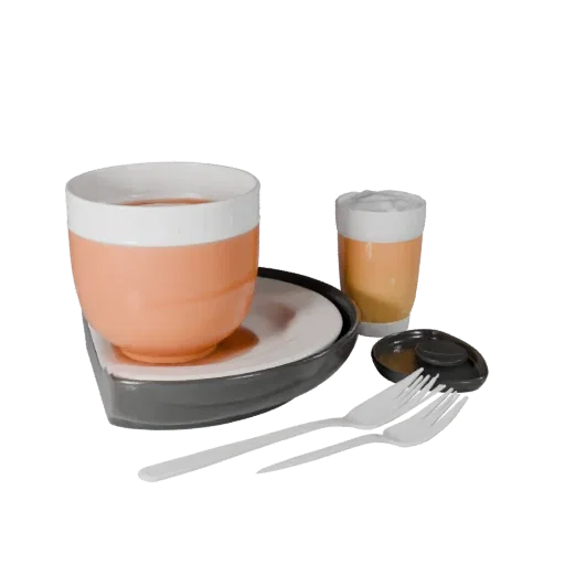 Picnic Tea Service Product Viz 3D model, three-quarter studio product render, showing ceramic, arranged serving layout.