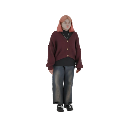 Young Woman in Cardigan and Jeans 3D Model