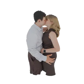 Modello 3D di un uomo e una donna che si baciano, con il braccio dell'uomo intorno alla vita della donna e la mano di lei sul
