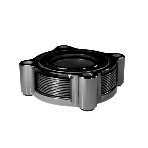 Cast Metal Bearing Block Product Viz 3D model, three-quarter studio product render, showing machined metal, form detail.