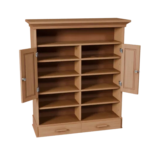 Floating Bookshelf 3D model, dining room, three-quarter front view, Unreal Engine viewport, painted wood detail.