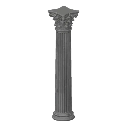 3D model of a classic Corinthian column pedestal with a fluted shaft and ornate acanthus leaf capital, rendered in gray.
