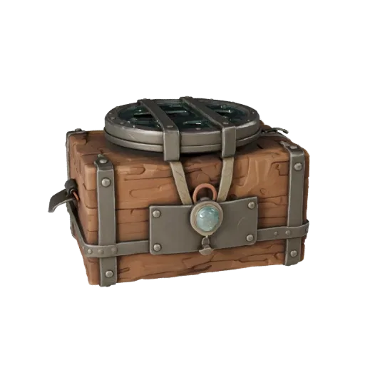 Fantasy Coin Pouch 3D model, three-quarter front view, Unity viewport, showing aged wood, clear pickup silhouette.
