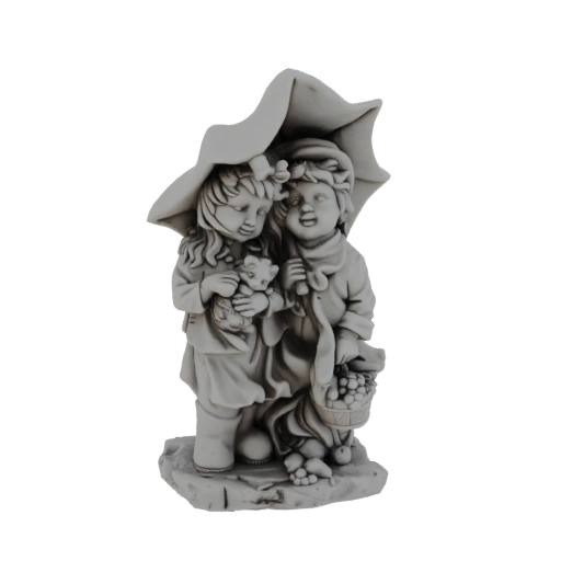 Children Under Umbrella with Basket Statue