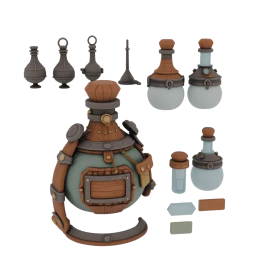 Royal Potion Bottle Printable 3D model, isometric STL render, showing aged wood, clear pickup silhouette.