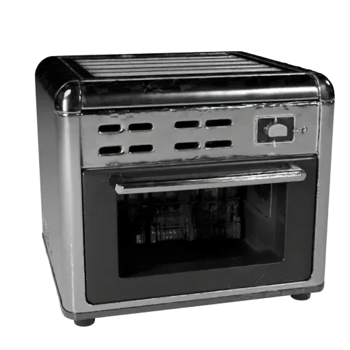 Stainless Toaster 3D model, dining room, three-quarter front view, Unity viewport, plastic detail.