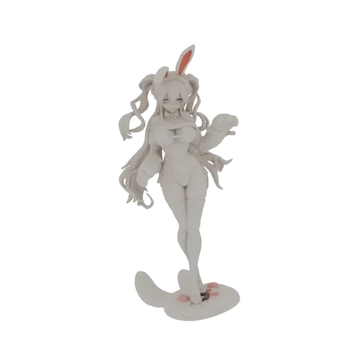 A 3D render of a white bunny girl figure with long hair and bunny ears, standing on a decorative base.