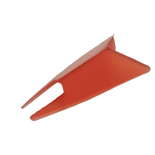3D model of a bright orange golf tee holder with a split pronged end, shown against a white background.