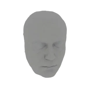 3D-Rendering eines realistischen männlichen Kopfes, das detaillierte Gesichtszüge und einen neutralen Ausdruck zeigt.
