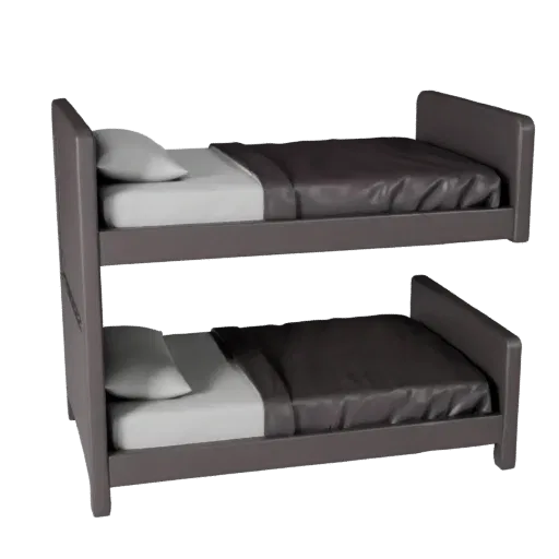 Upholstered Bunk Bed Product Viz 3D model, bedroom, three-quarter studio product render, fabric detail.