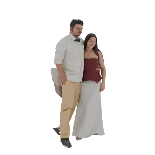 3D model of a man and woman posing together, with the man's arm around the woman's shoulders.