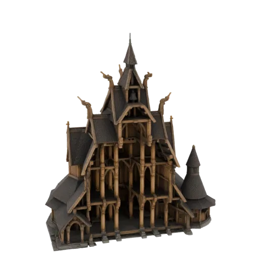 Ornate Viking Stave Church Model