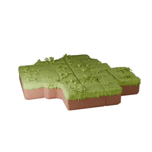 Jungle Ground Patch Modular 3D model, isometric modular kit view, showing layered soil, layered vegetation clusters.