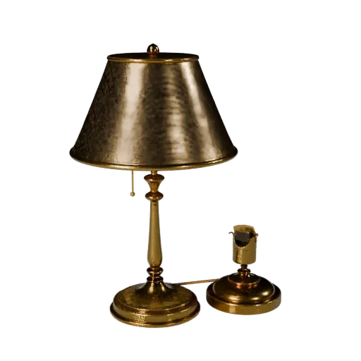 Brass Table Lamp 3D model, home interior, three-quarter front view, Unreal Engine viewport, metal detail.