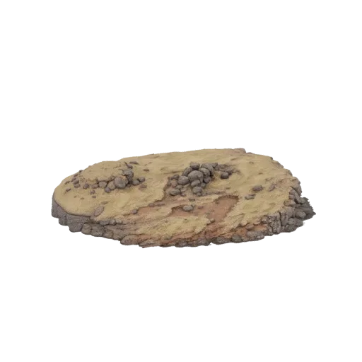 3D model of a rocky island diorama base with dry grass, scattered stones, and eroded rock edges, presented on a white backgro