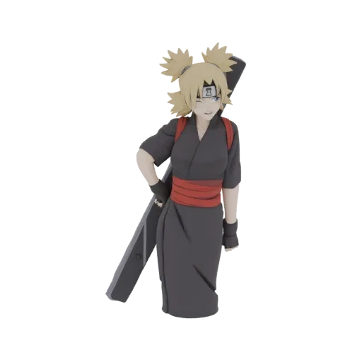 3D model bust of Temari from Naruto, winking and holding her fan