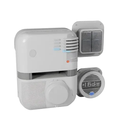 Kitchen Video Doorbell Stylized 3D model, stylized isometric render, showing white plastic, compact device geometry.