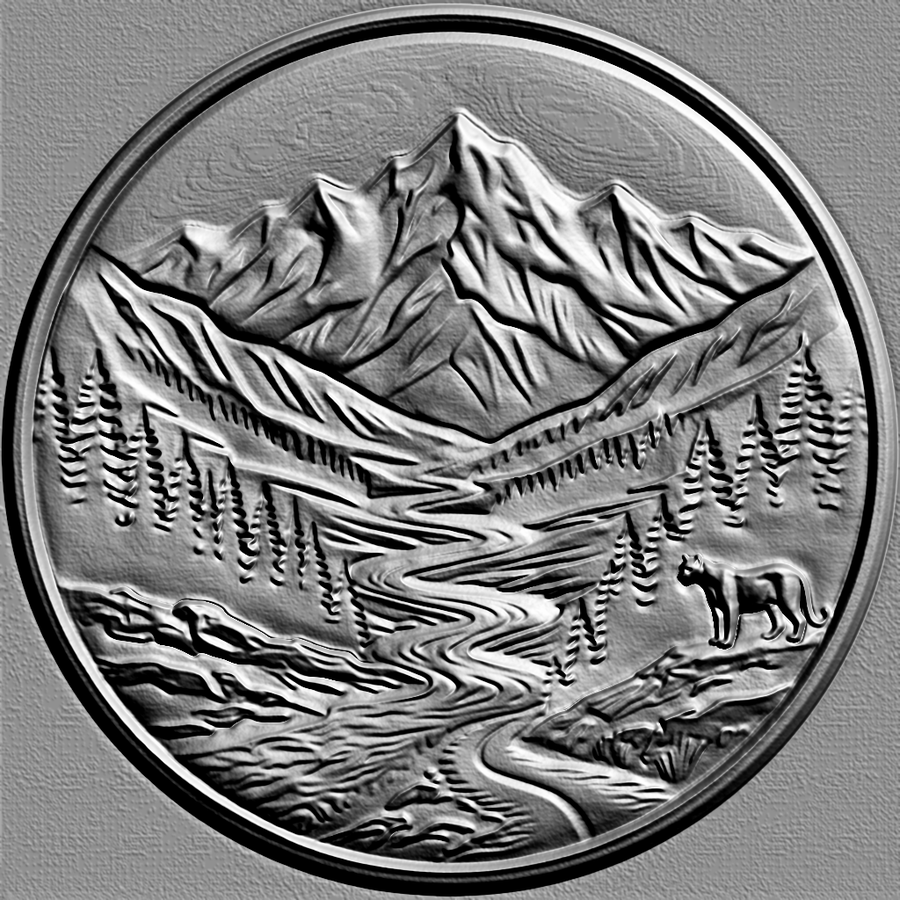 Mountain River Bas-Relief with Puma