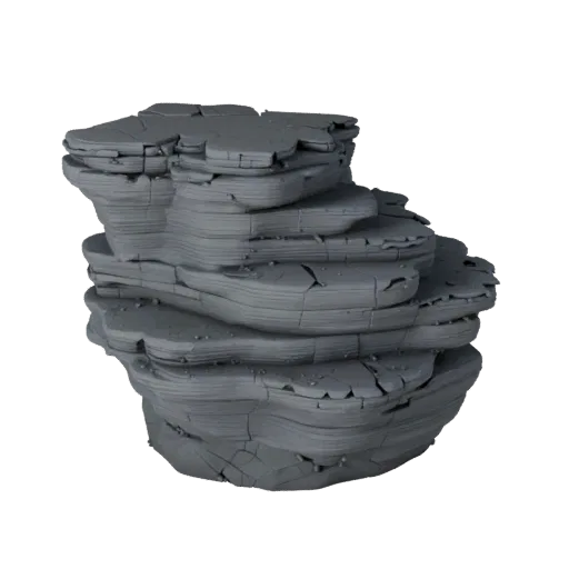 River Pebble Bank Modular 3D model, isometric modular kit view, showing stratified stone, water edges.